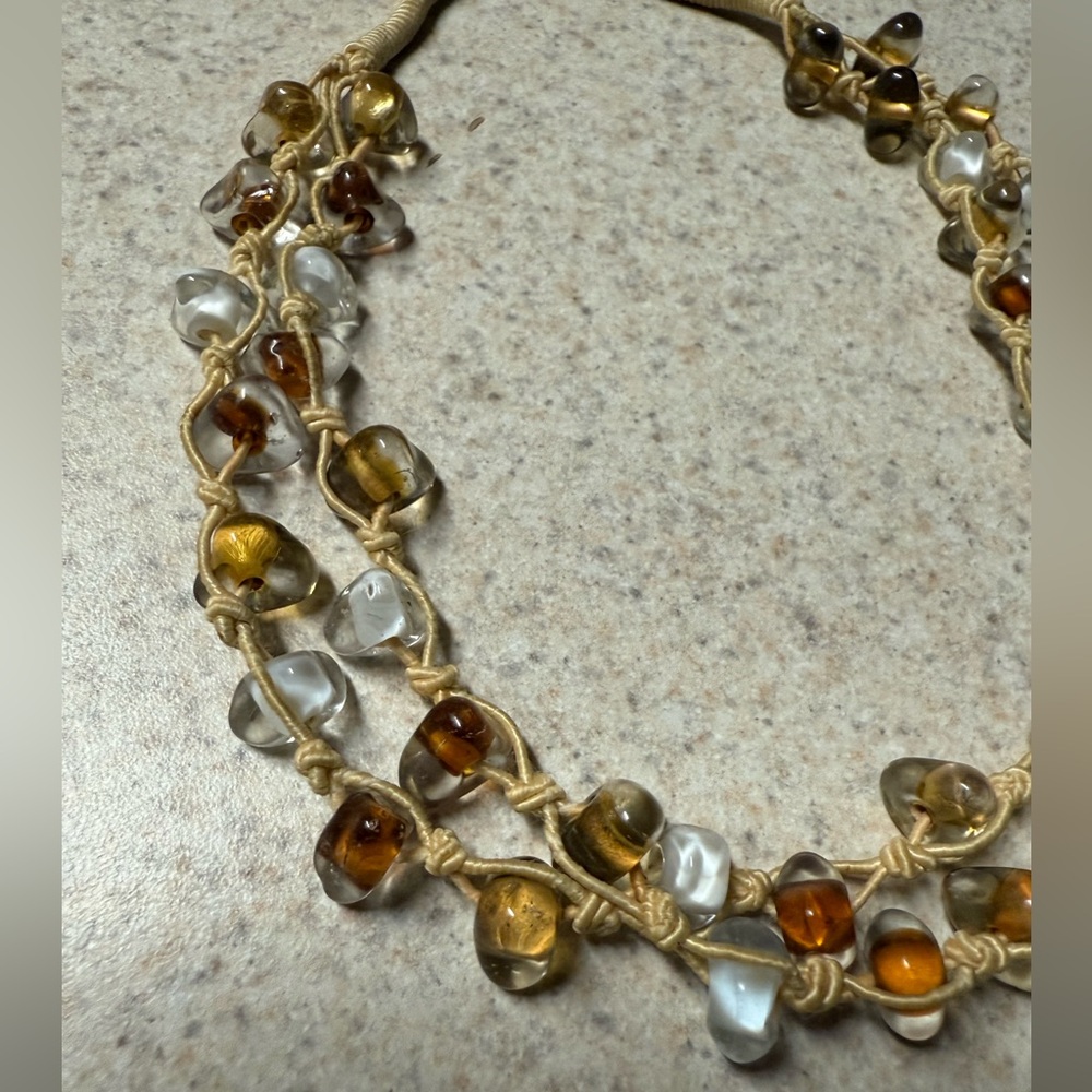 Antique Baroque Glass Beaded Multi-Strand Necklace Amber Clear Statement Jewelry - Picture 7 of 8